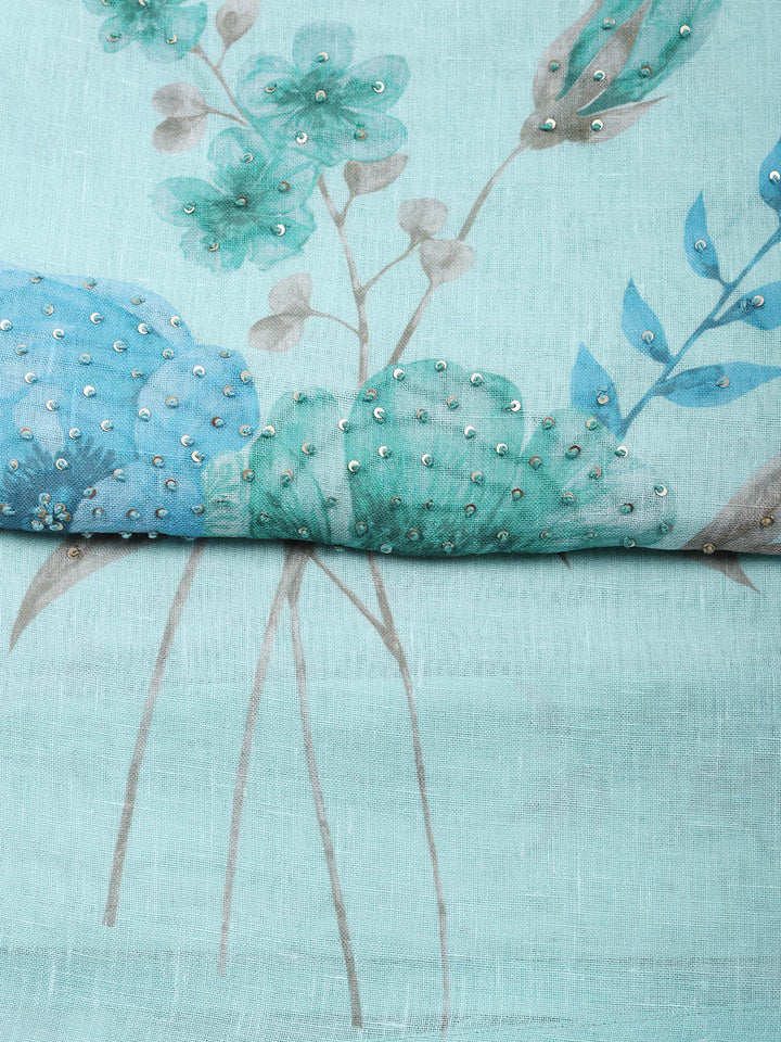 Embroidered Linen Blend Unstitched Suit With Pant &amp; Dupatta
