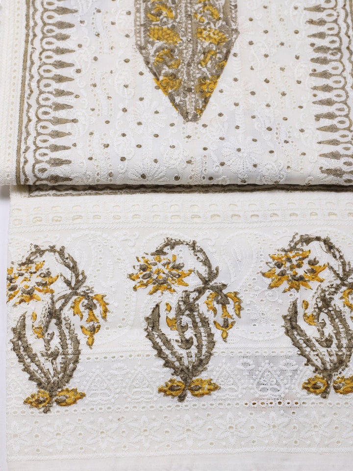Printed Cotton Blend Unstitched Suit With Pant &amp; Dupatta