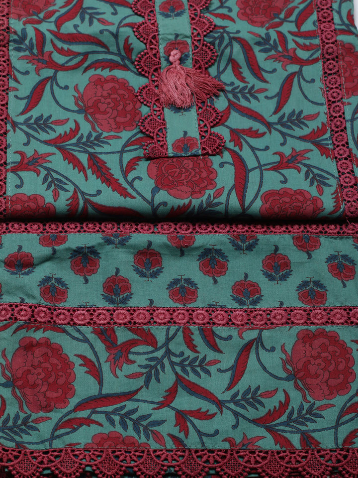 Embroidered Cotton Blend Unstitched Suit With Pant &amp; Dupatta