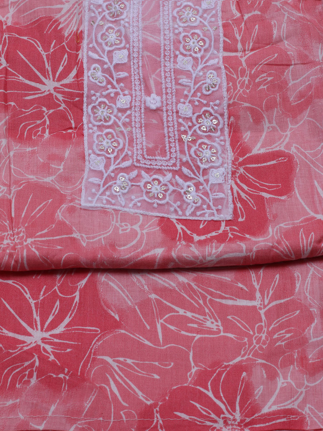 Patch Neck Cotton Blend Unstitched Suit With Dupatta