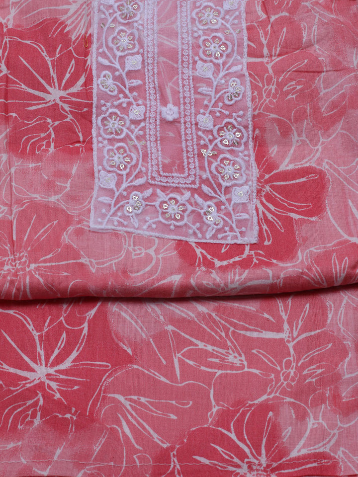 Patch Neck Cotton Blend Unstitched Suit With Dupatta