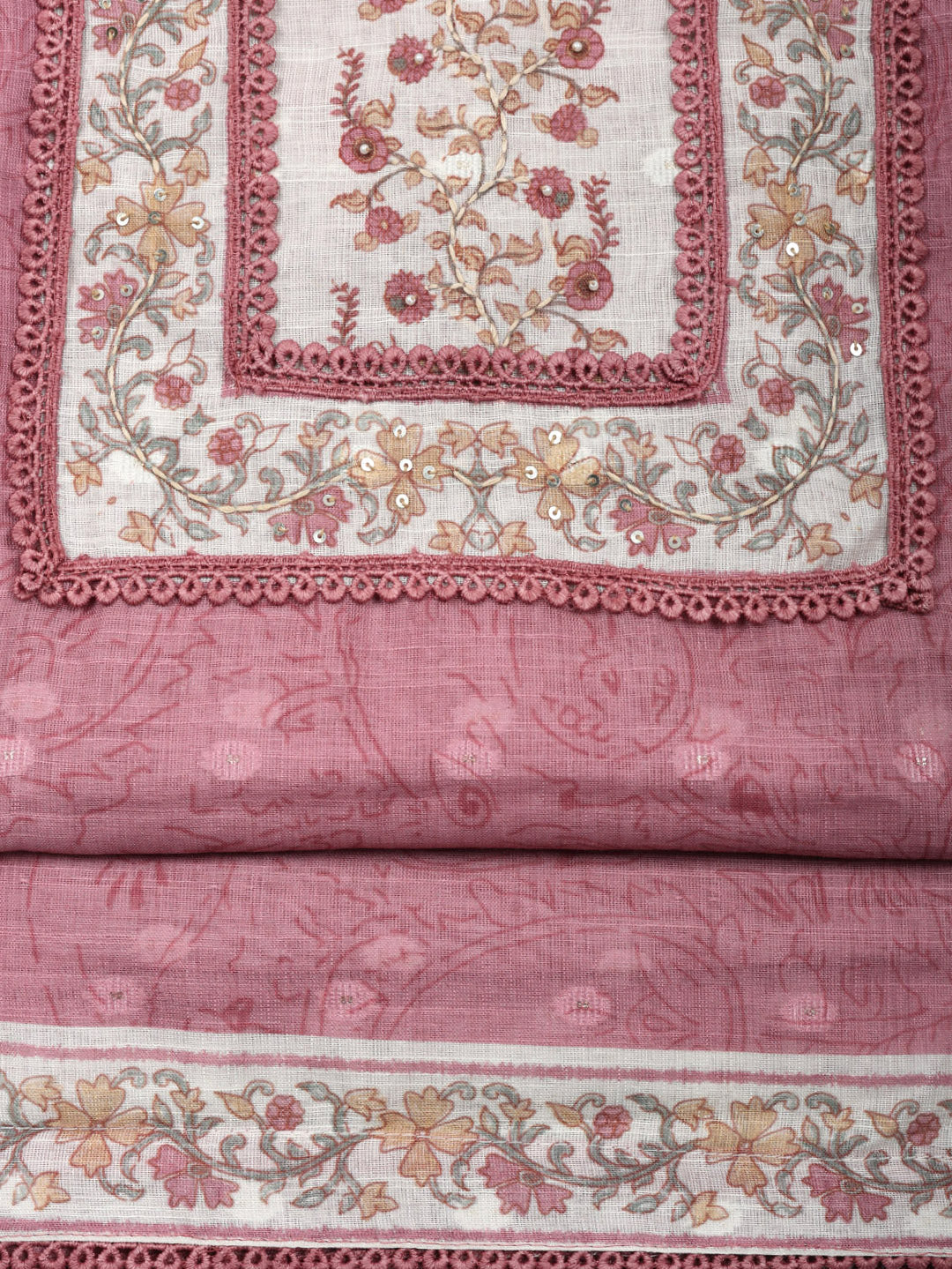 Embroidered Cotton Blend Unstitched Suit With Pant &amp; Dupatta