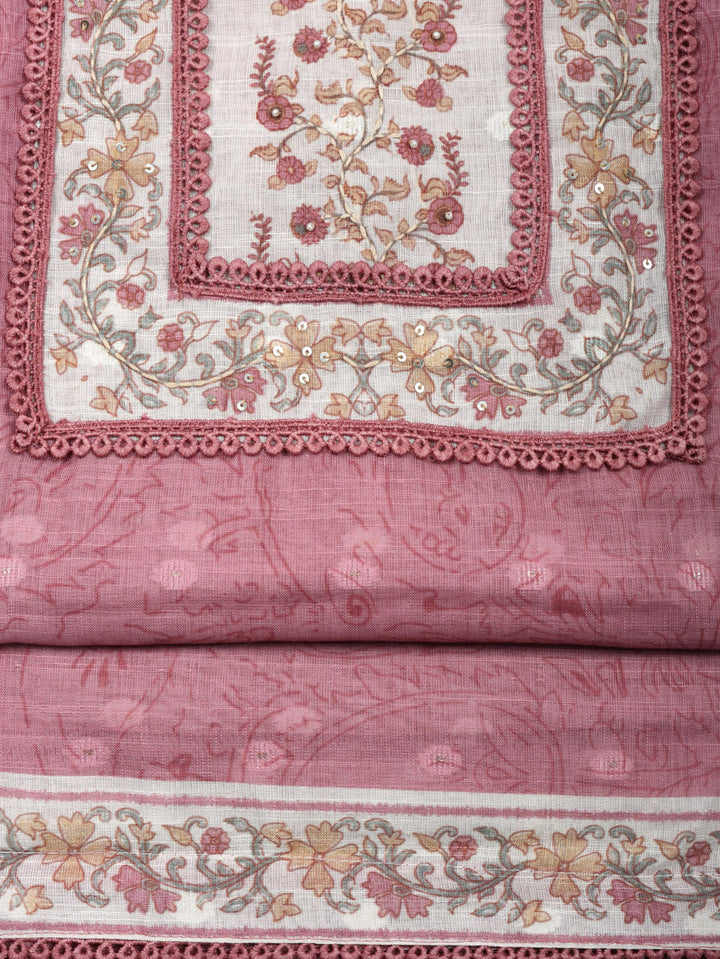 Embroidered Cotton Blend Unstitched Suit With Pant &amp; Dupatta