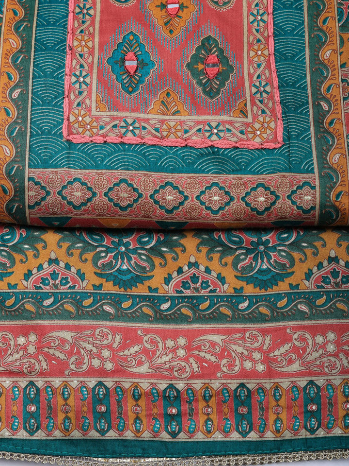 Printed Cotton Blend Unstitched Suit With Pant &amp; Dupatta