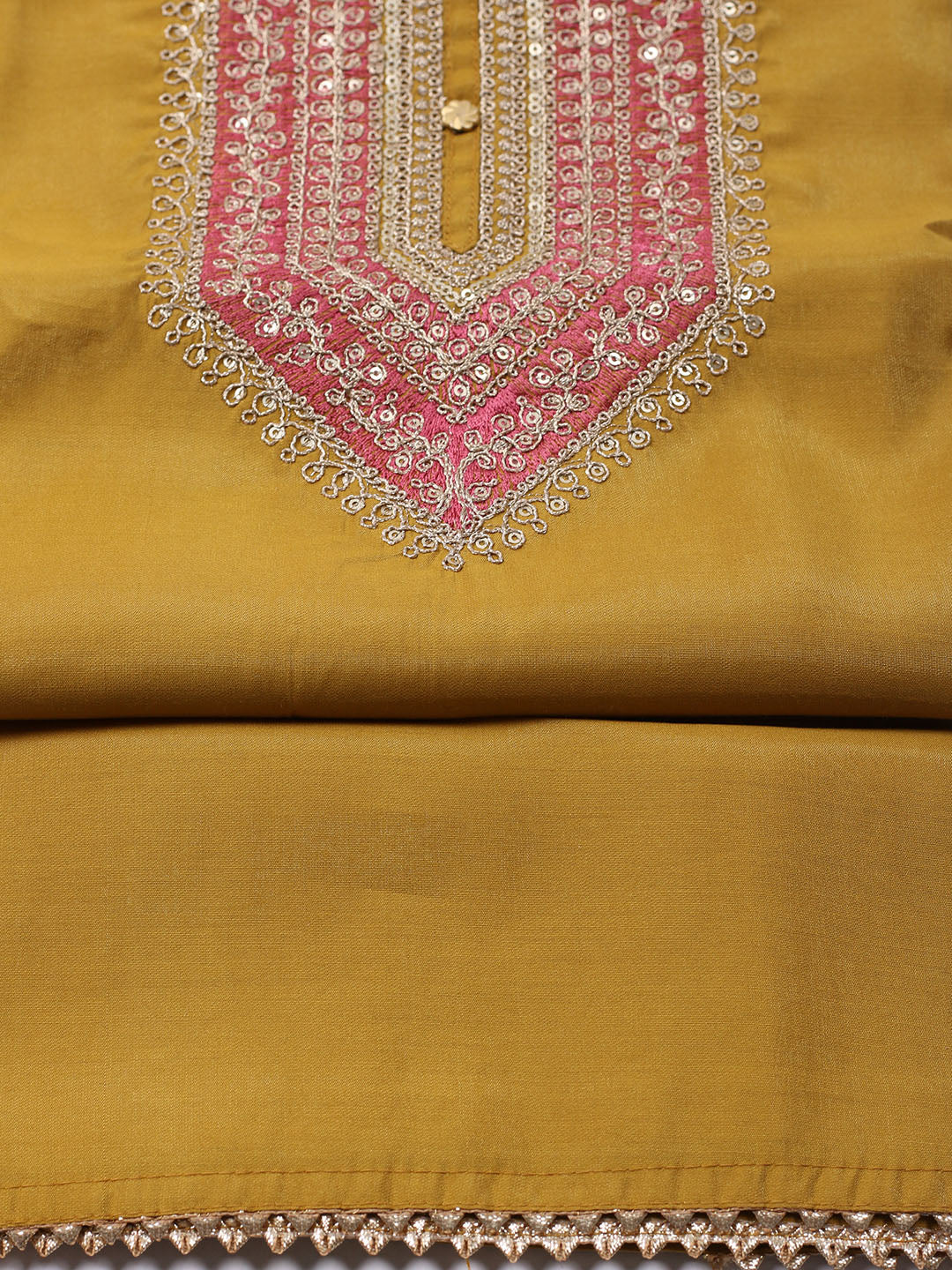 Neck Embroidered Chanderi Unstitched Suit With Dupatta
