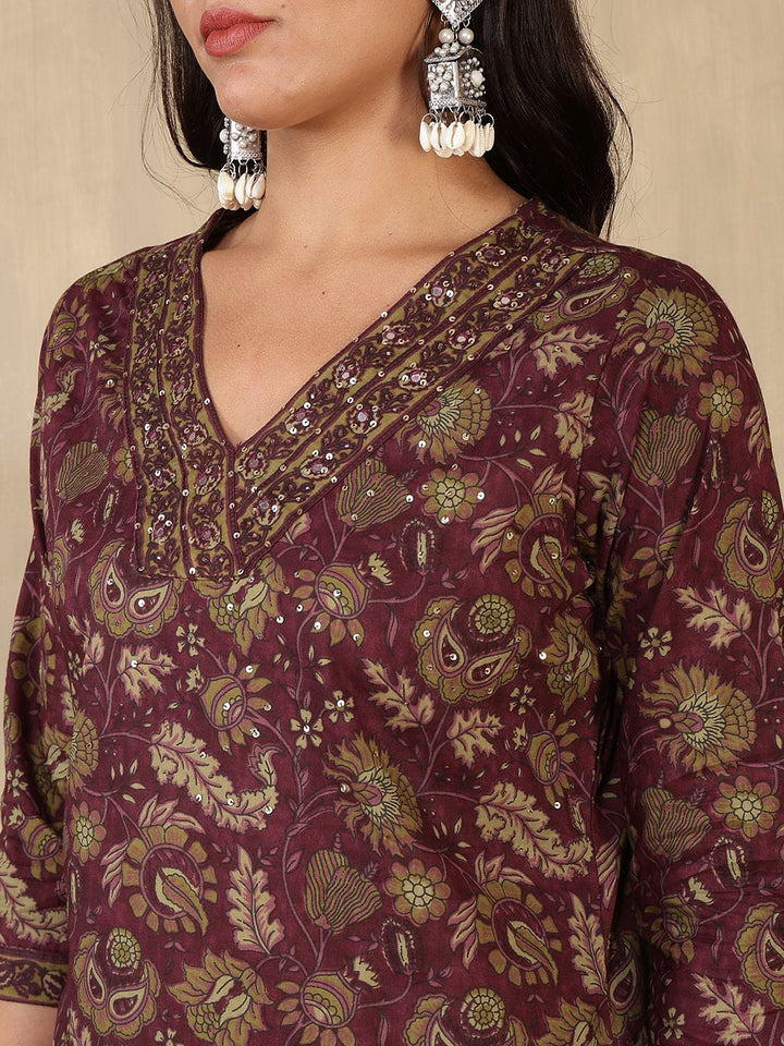 Printed Cotton Blend Suit With Pant &amp; Dupatta