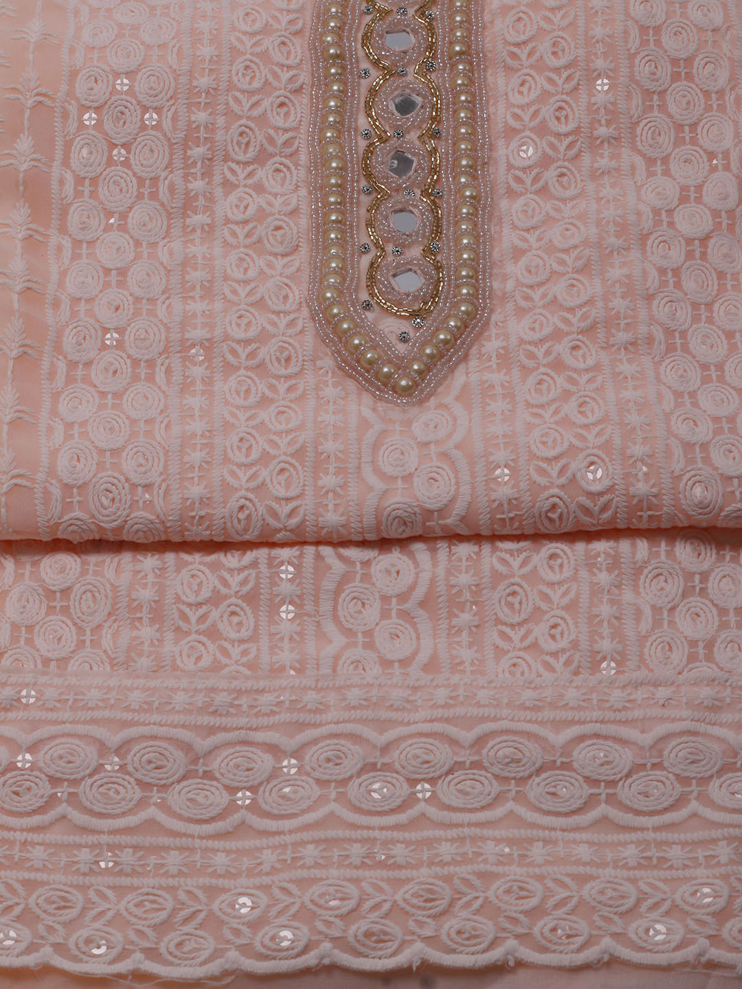 Chikan Work Georgette Unstitched Suit With Dupatta