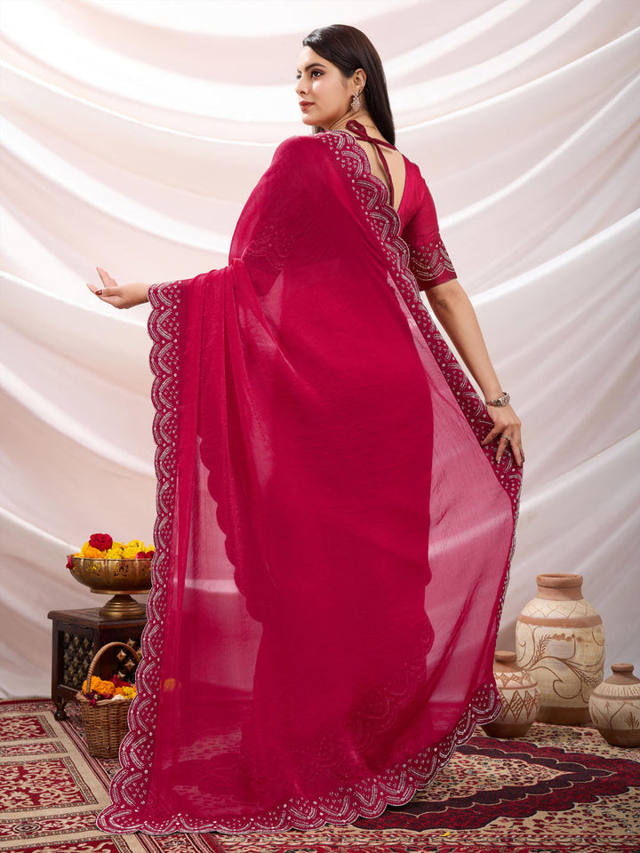 Embroidered Satin Velvet Saree