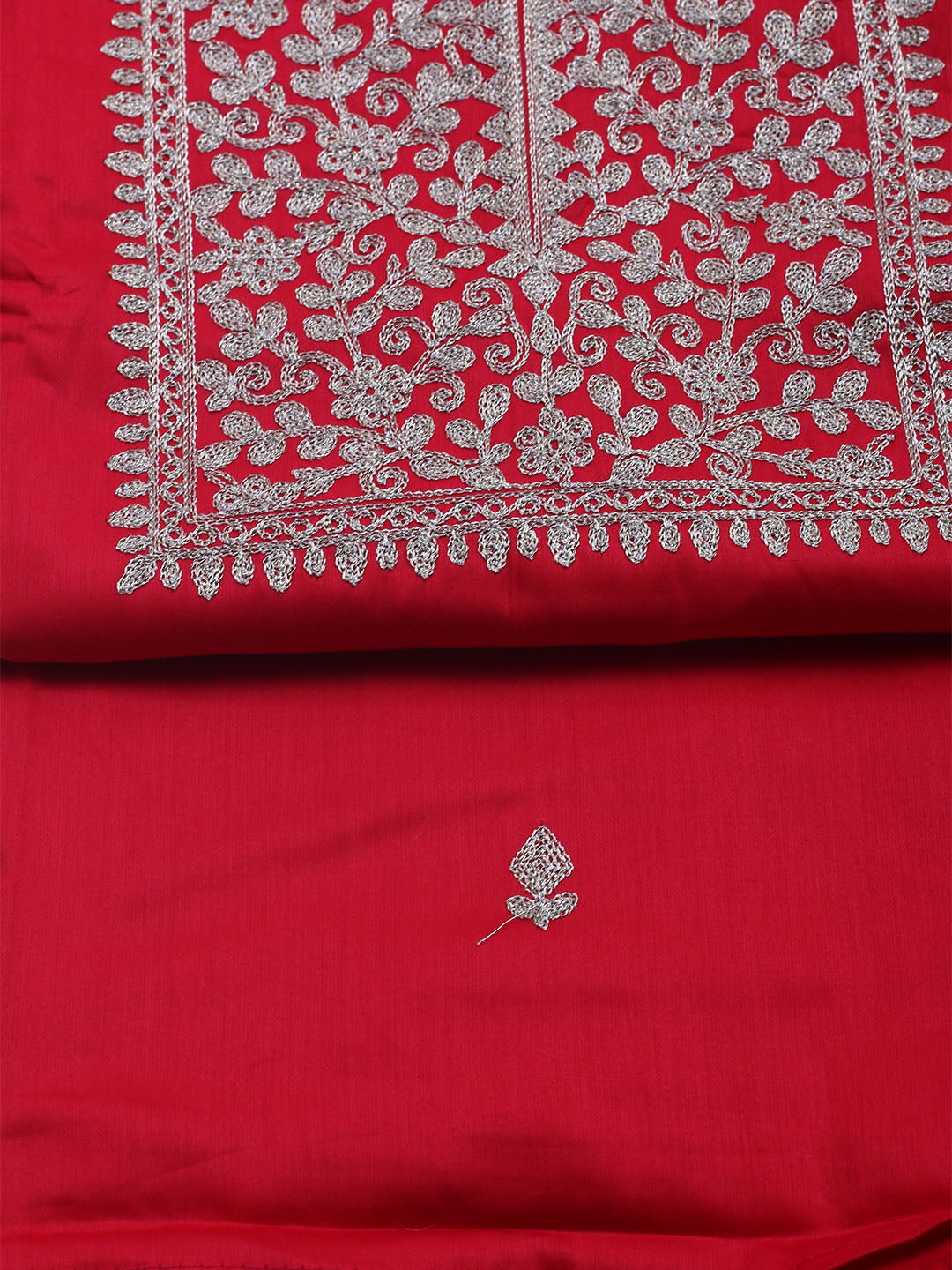 Neck Embroidered Chanderi Unstitched Suit With Dupatta