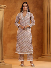 Printed Cotton Blend Kurta With Pants & Dupatta