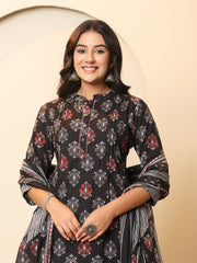 Printed Cotton Blend Kurta With Pants & Dupatta