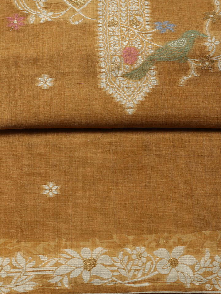 Printed Chanderi Unstitched Suit With Pant &amp; Dupatta