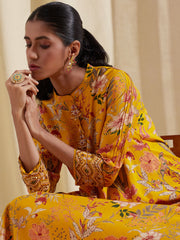 Floral Printed Collar Neck Muslin Kurta With Pants