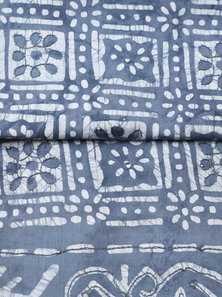 Embroidered Cotton Blend Unstitched Suit With Pant &amp; Dupatta