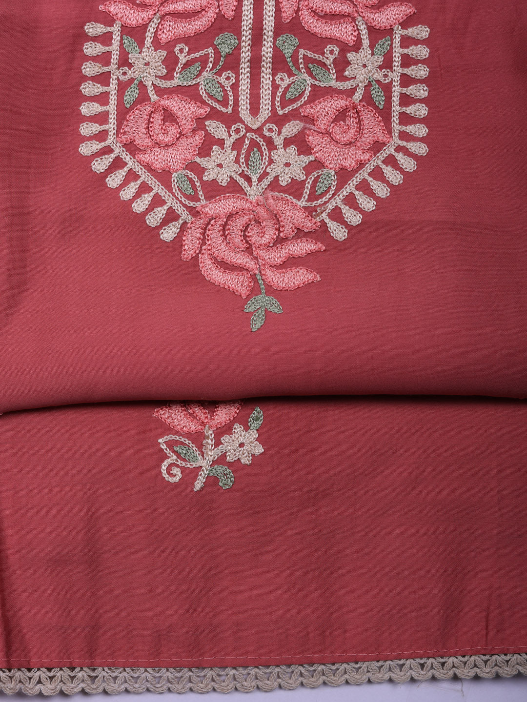 Embroidered Chanderi Unstitched Suit With Pant &amp; Dupatta