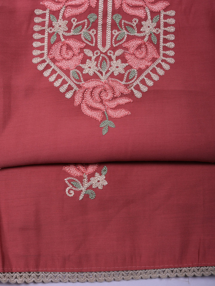 Embroidered Chanderi Unstitched Suit With Pant &amp; Dupatta