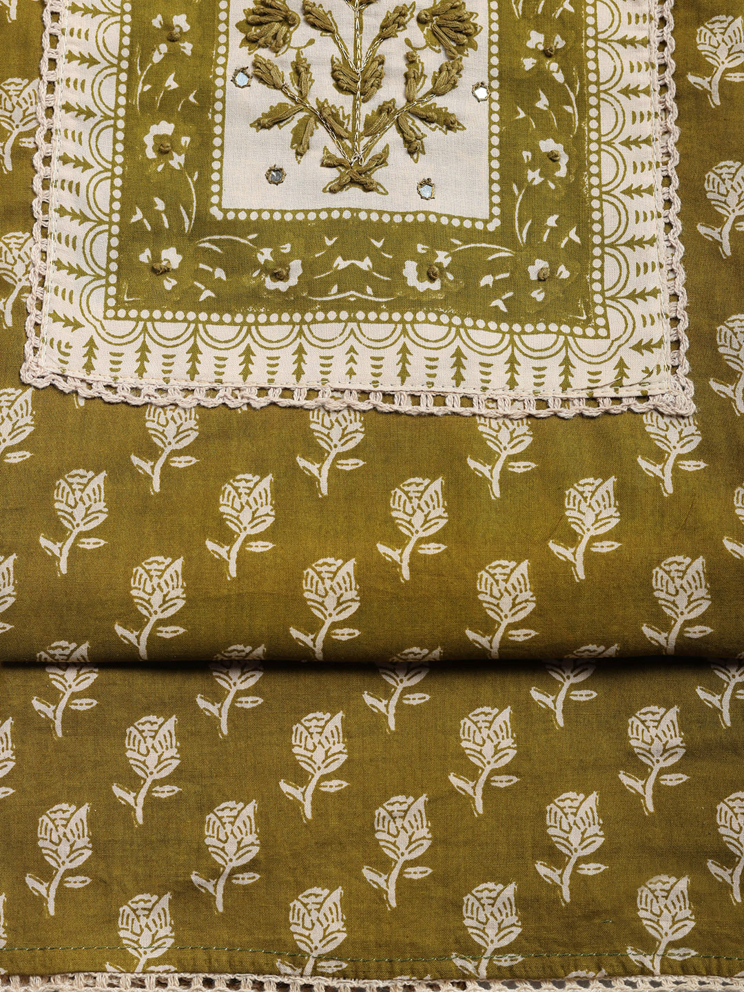 Embroidered Cotton Blend Unstitched Suit With Pant &amp; Dupatta