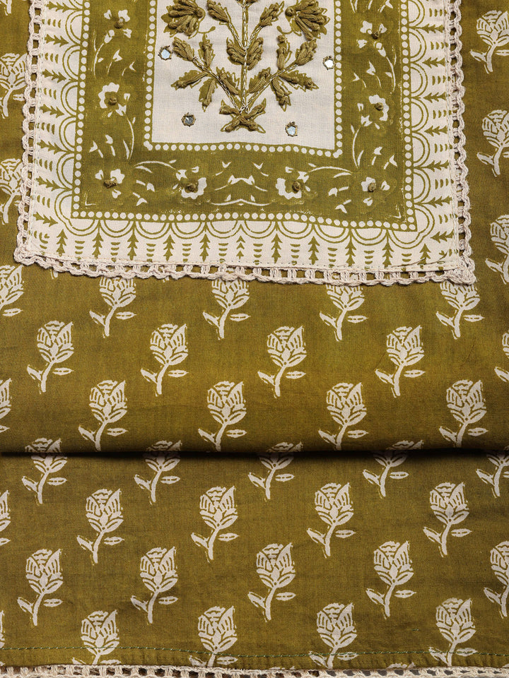 Embroidered Cotton Blend Unstitched Suit With Pant &amp; Dupatta