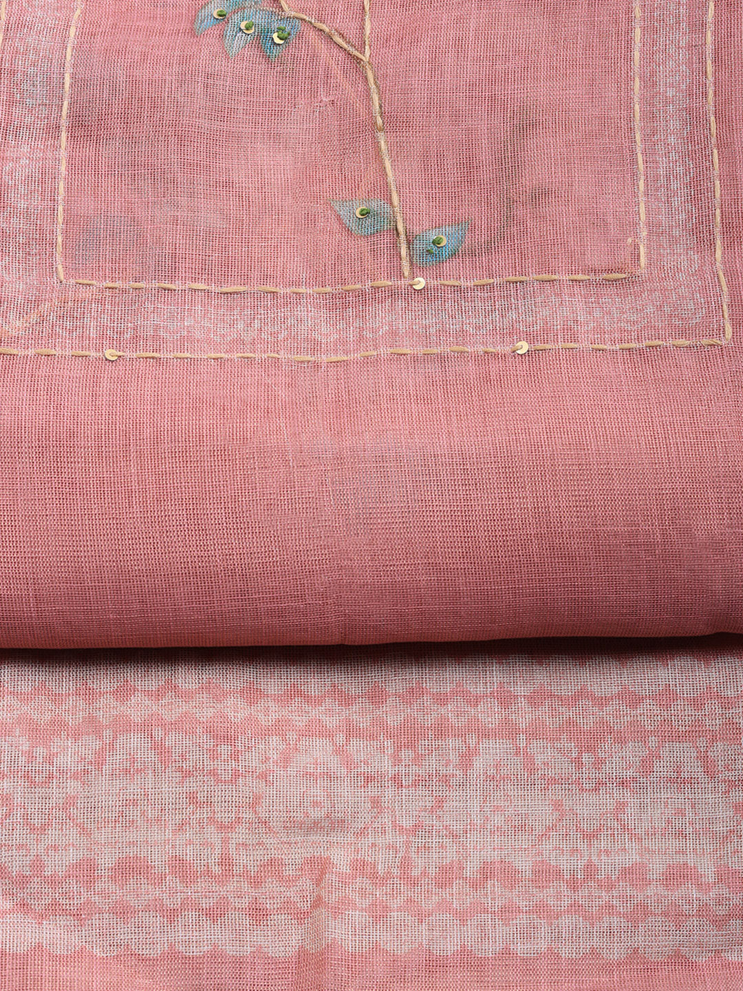 Printed Linen Blend Unstitched Suit With Pant &amp; Dupatta