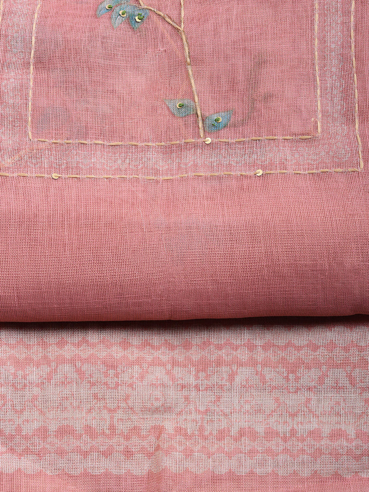 Printed Linen Blend Unstitched Suit With Pant &amp; Dupatta