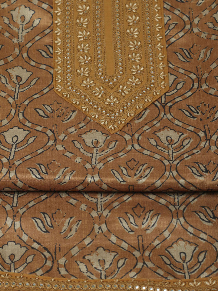 Embroidered Chanderi Unstitched Suit With Pant &amp; Dupatta