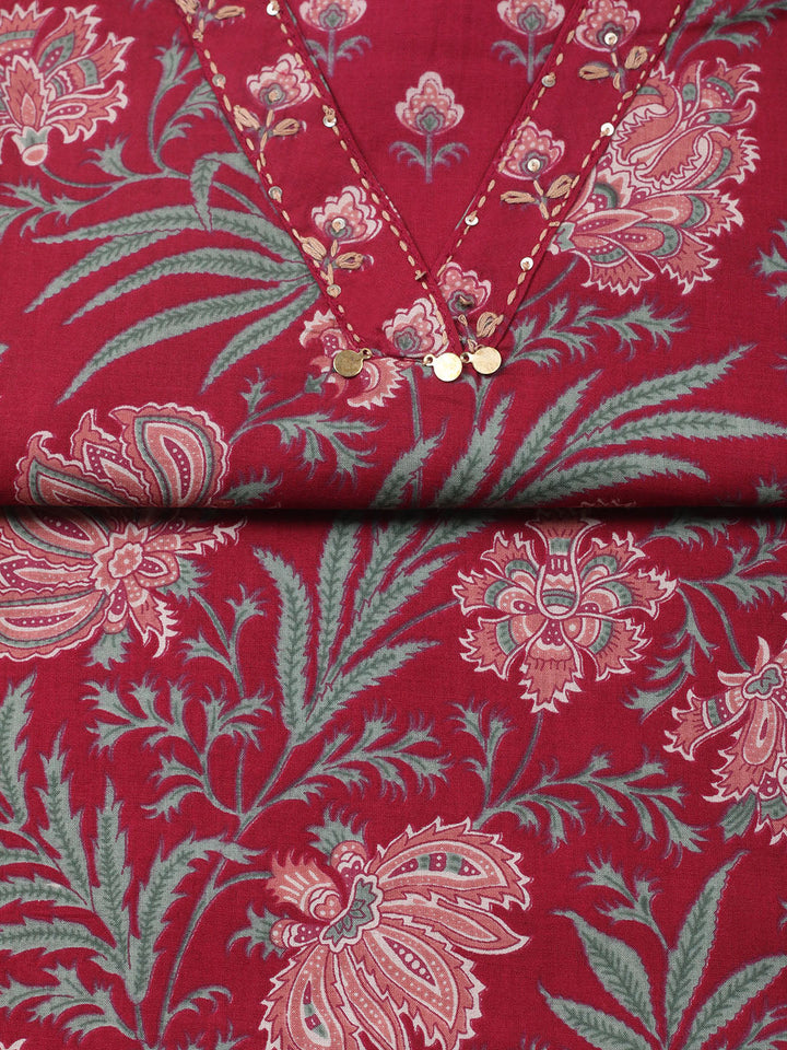 Printed Chanderi Unstitched Suit With Pant &amp; Dupatta