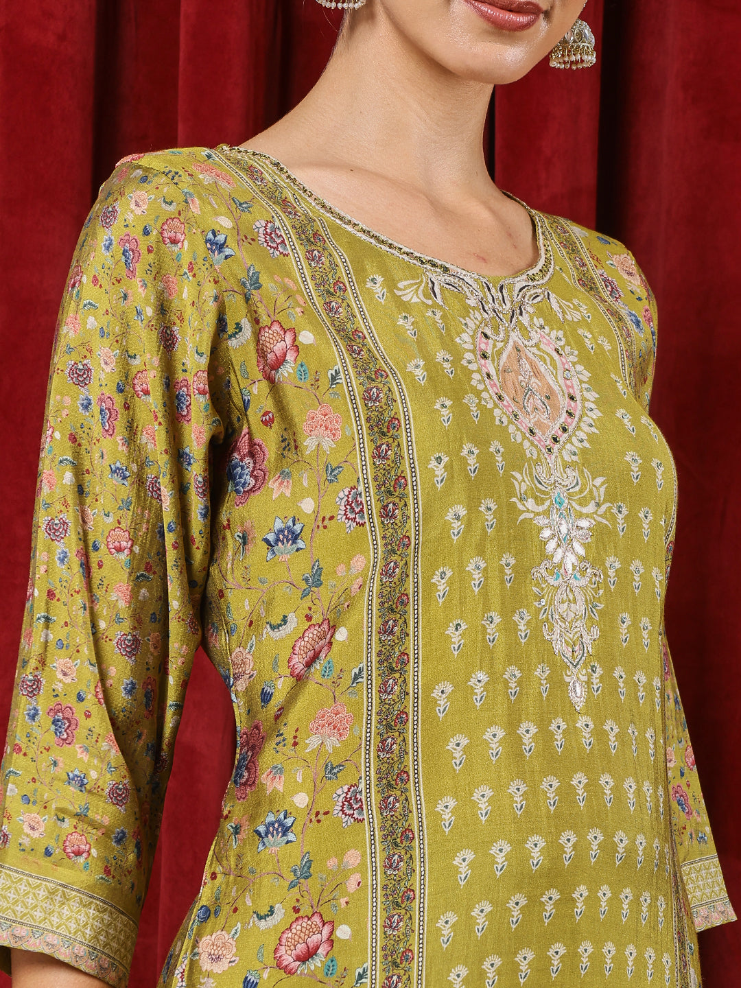 Printed Muslin Kurta With Pants & Dupatta