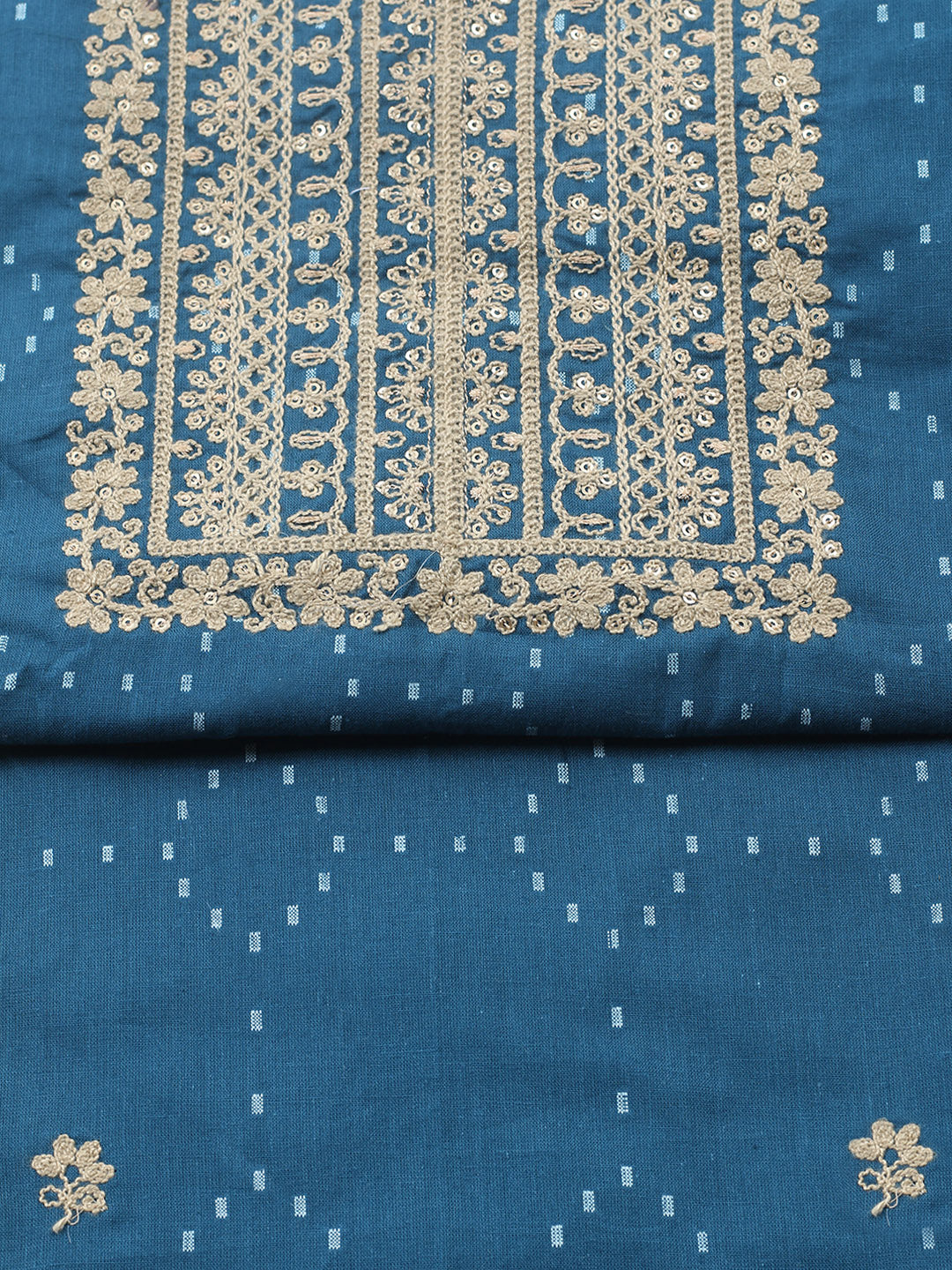 Embroidered Cotton Blend Unstitched Suit With Pant &amp; Dupatta