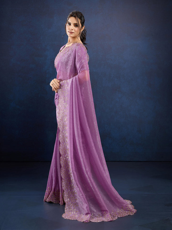 Stone Embroidery Chinon Saree