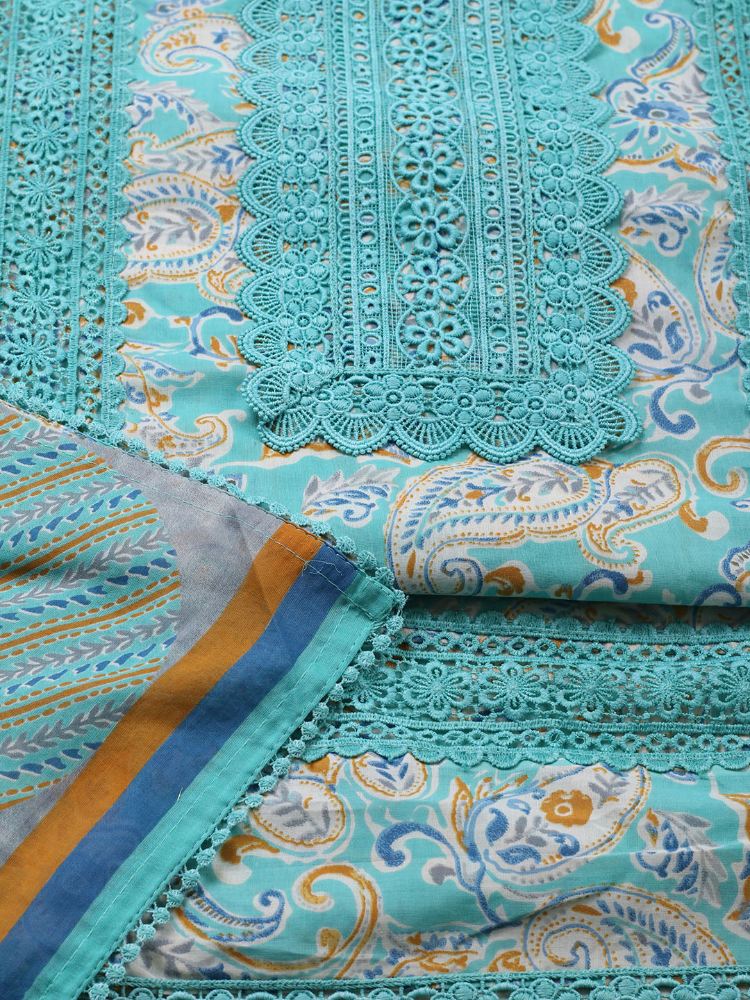 Embroidered Cotton Blend Unstitched Suit With Pant &amp; Dupatta