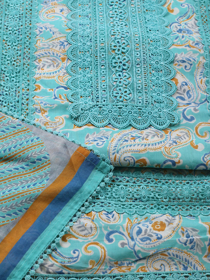 Embroidered Cotton Blend Unstitched Suit With Pant &amp; Dupatta