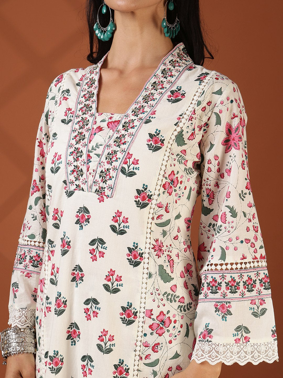 Printed Cotton Blend Kurta With Pant &amp; Dupatta