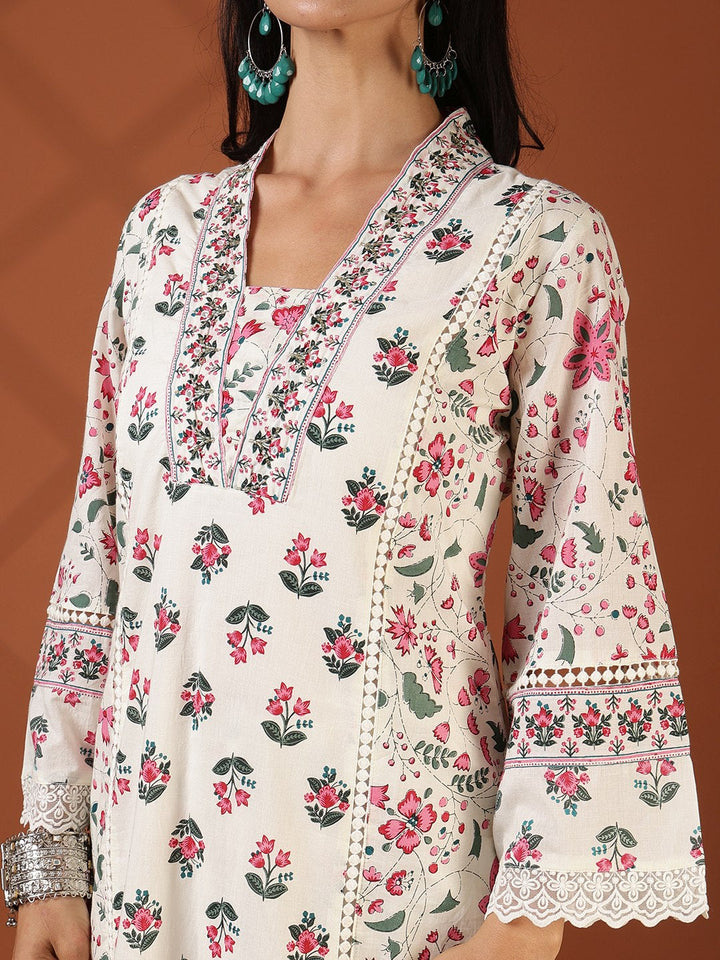 Printed Cotton Blend Kurta With Pant &amp; Dupatta