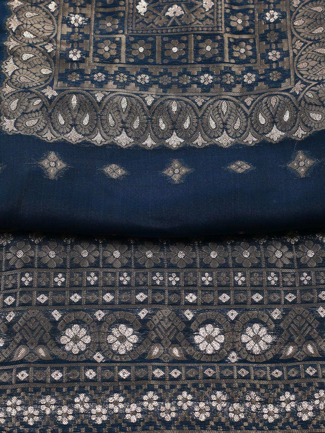Woven Design Chanderi Unstitched Suit With Pant &amp; Dupatta