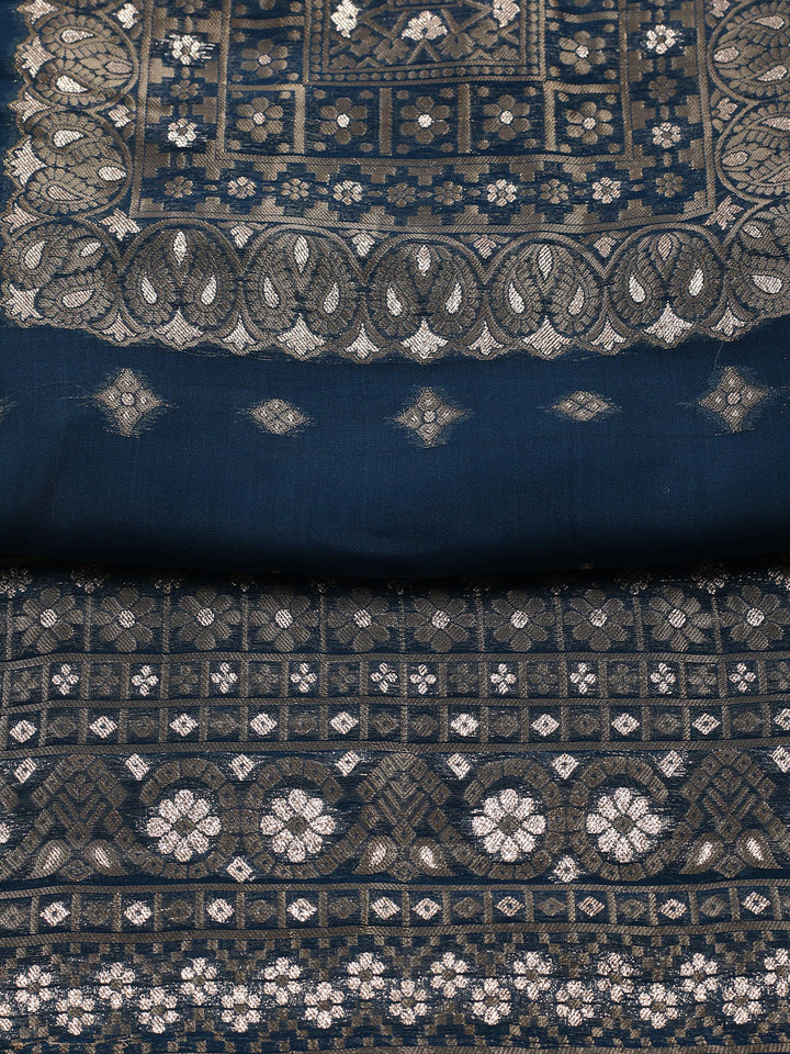 Woven Design Chanderi Unstitched Suit With Pant &amp; Dupatta