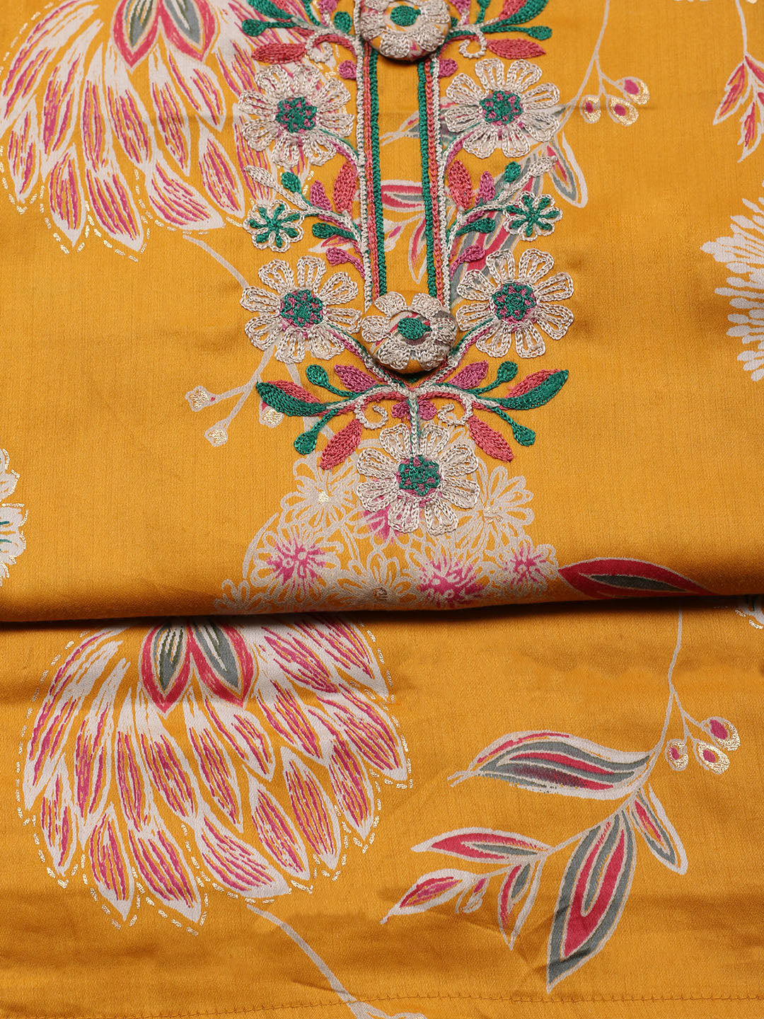 Embroidered Cotton Blend Unstitched Suit With Pant &amp; Dupatta