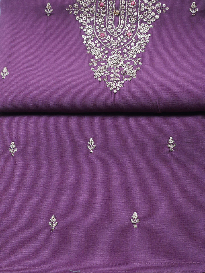 Embroidered Chanderi Unstitched Suit With Pant &amp; Dupatta