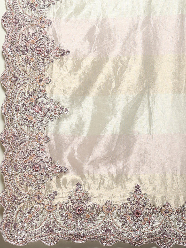 Zari Jaal &amp; Sequin Embroidered Tissue Saree