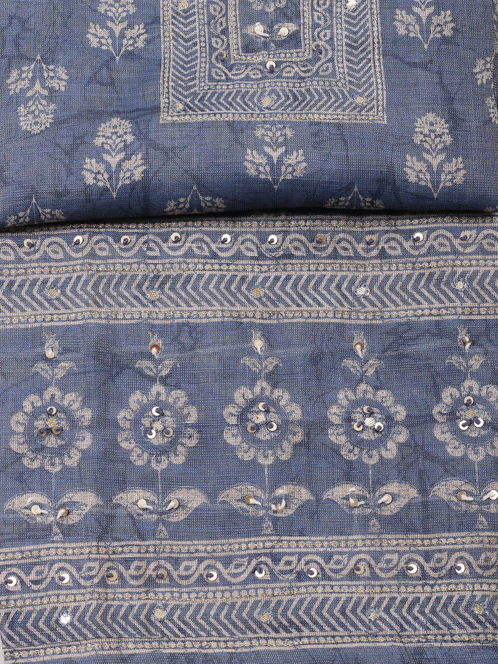 Embellished Tissue Unstitched Suit With Pant &amp; Dupatta
