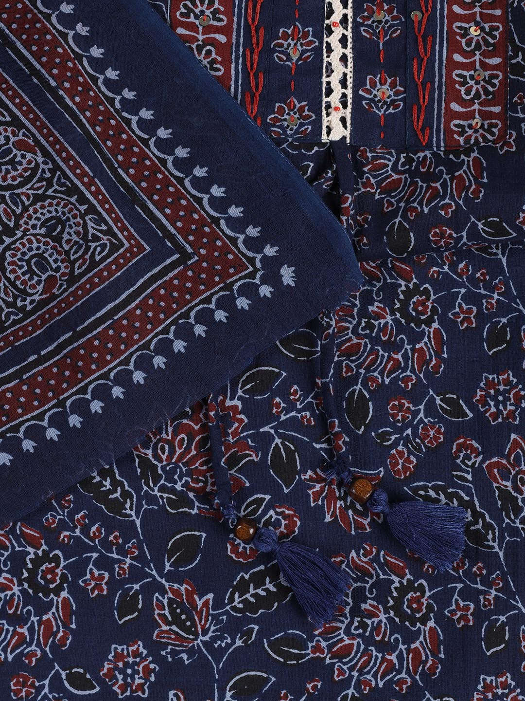 Printed Cotton Blend Unstitched Suit Piece With Dupatta
