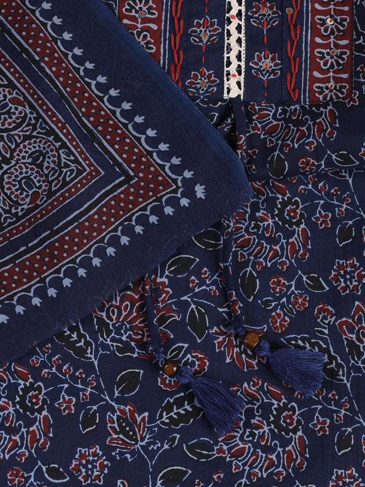 Printed Cotton Blend Unstitched Suit Piece With Dupatta