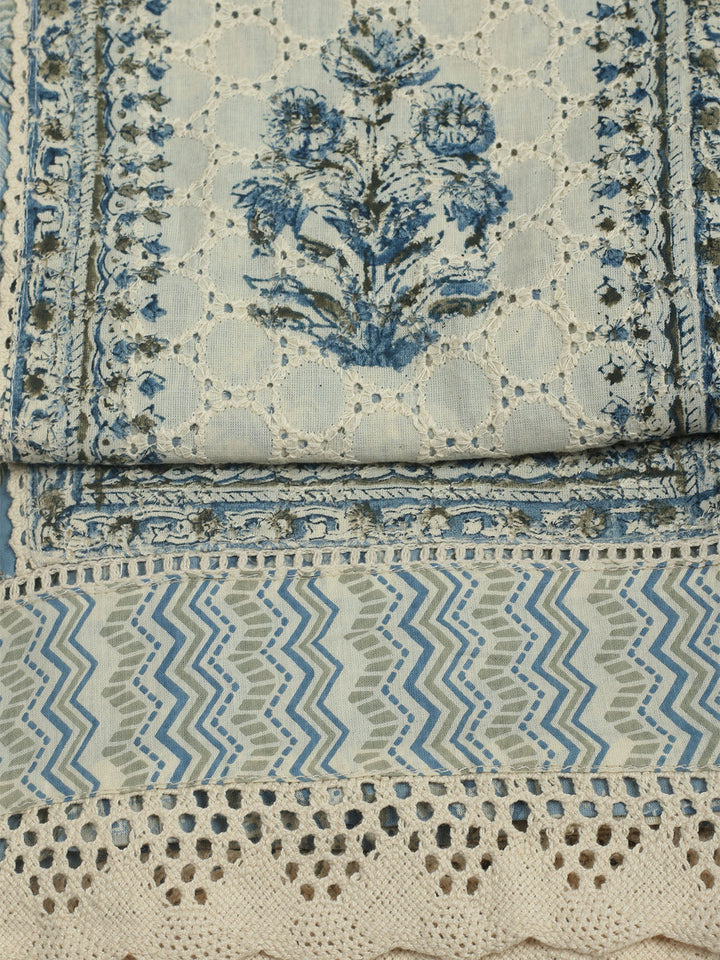 Printed Cotton Unstitched Suit With Pant &amp; Dupatta
