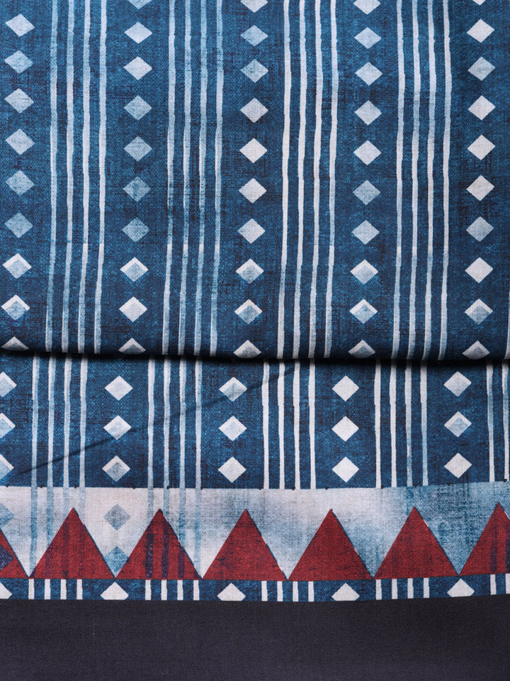Printed Cotton Blend Unstitched Suit With Pant &amp; Dupatta