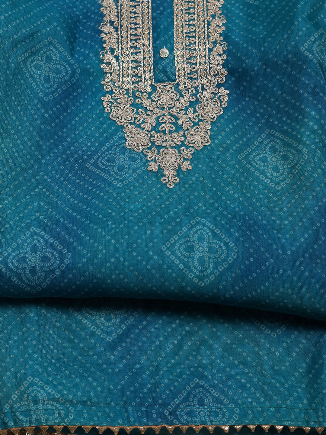 Neck Embroidered &amp; Printed Organza Unstitched Suit With Dupatta