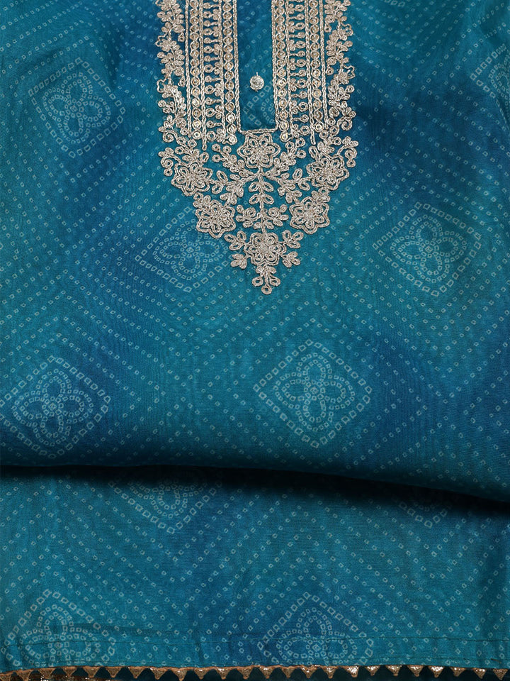 Neck Embroidered &amp; Printed Organza Unstitched Suit With Dupatta