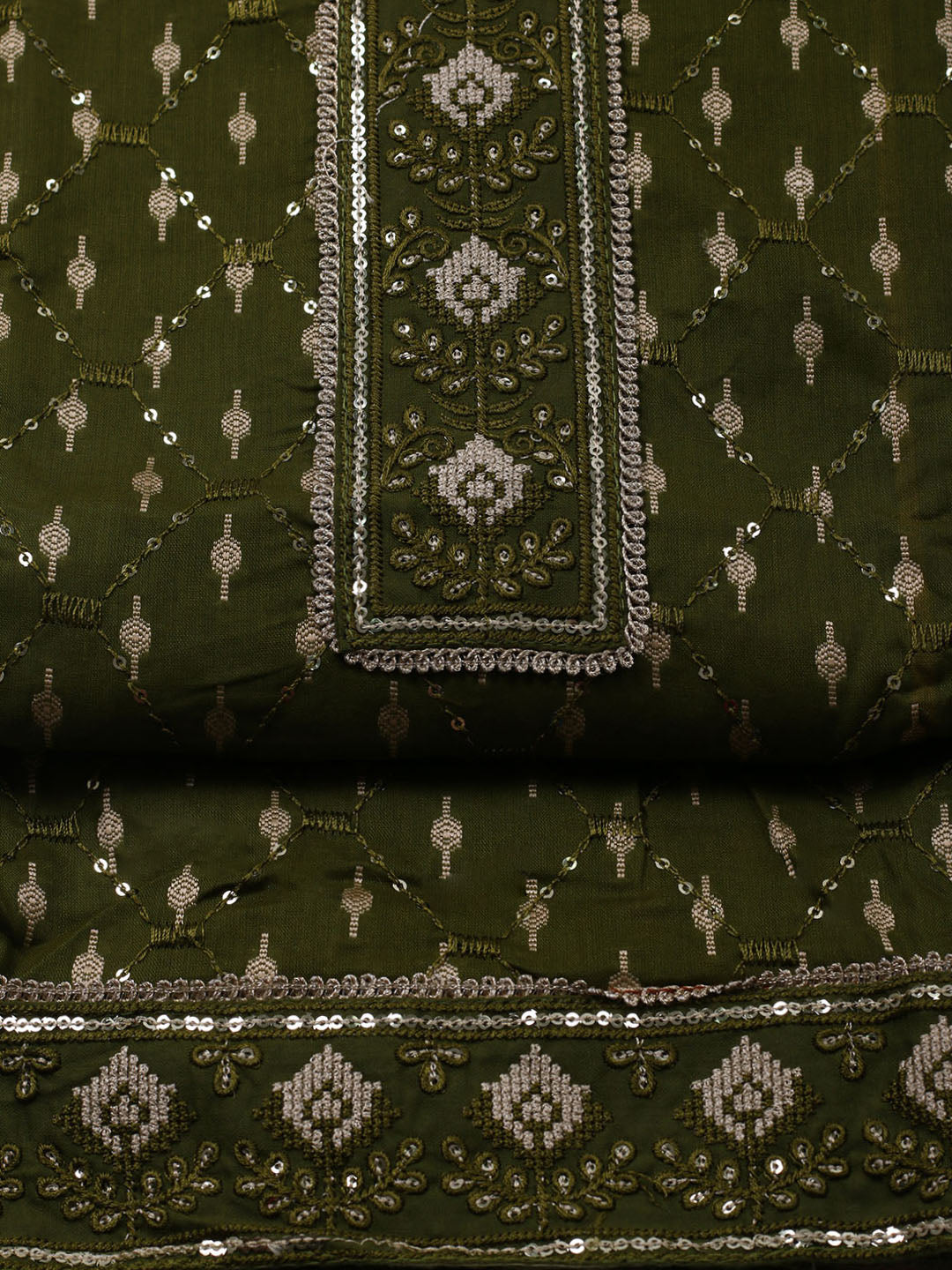 Neck Embroidered Cotton Blend Unstitched Suit With Dupatta