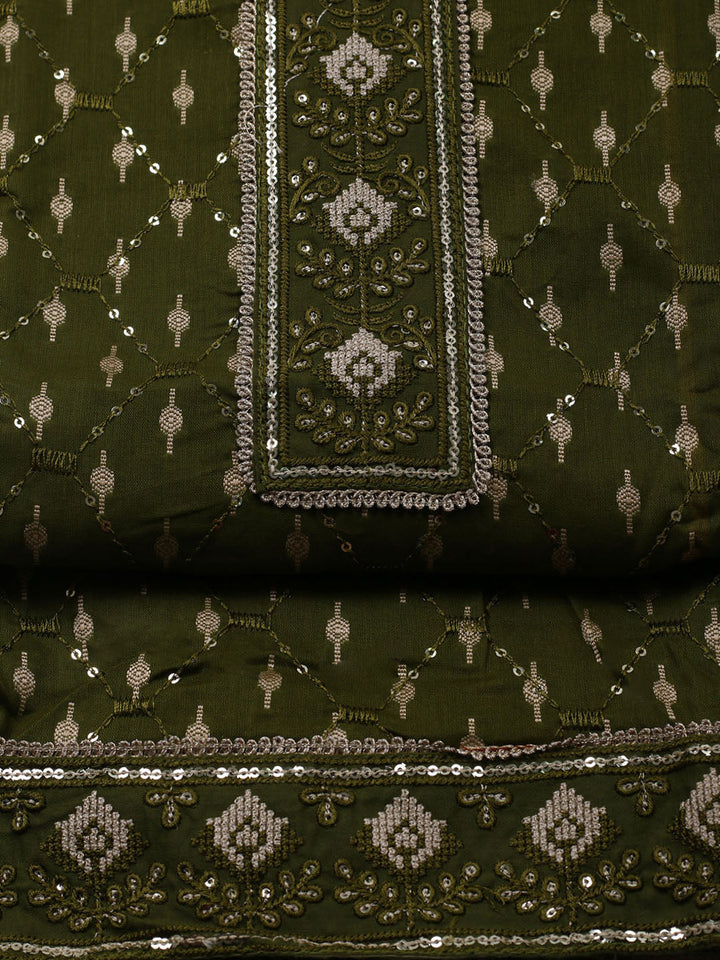 Neck Embroidered Cotton Blend Unstitched Suit With Dupatta