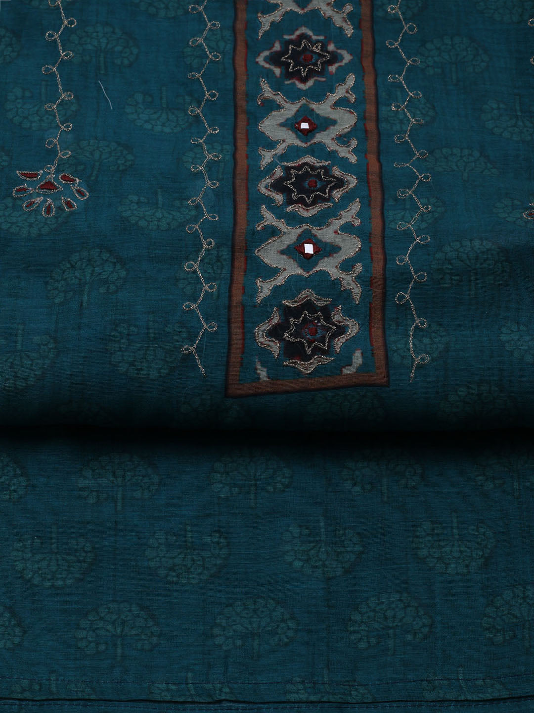 Printed Cotton Blend Unstitched Suit With Dupatta