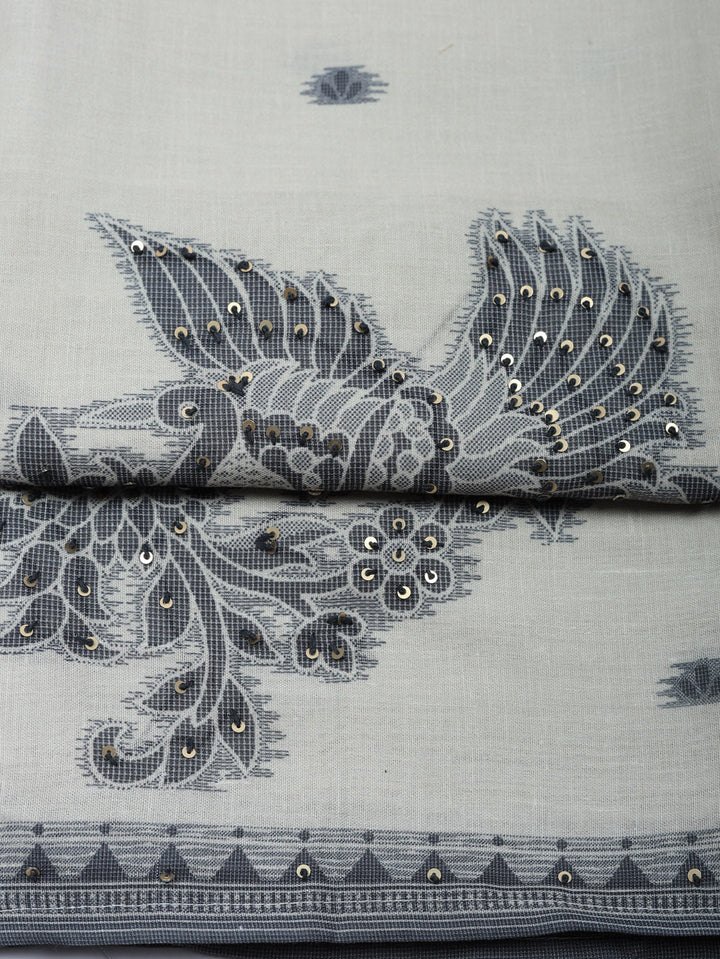 Printed Linen Blend Unstitched Suit With Pant &amp; Dupatta