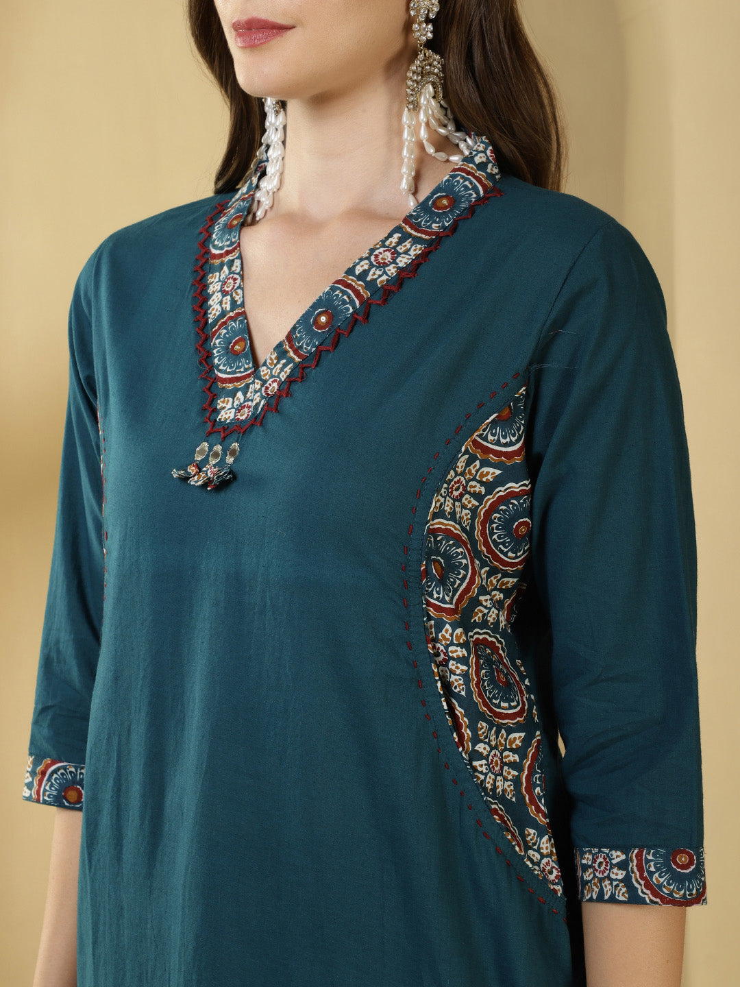 Printed Cotton Blend Kurta With Pants & Dupatta